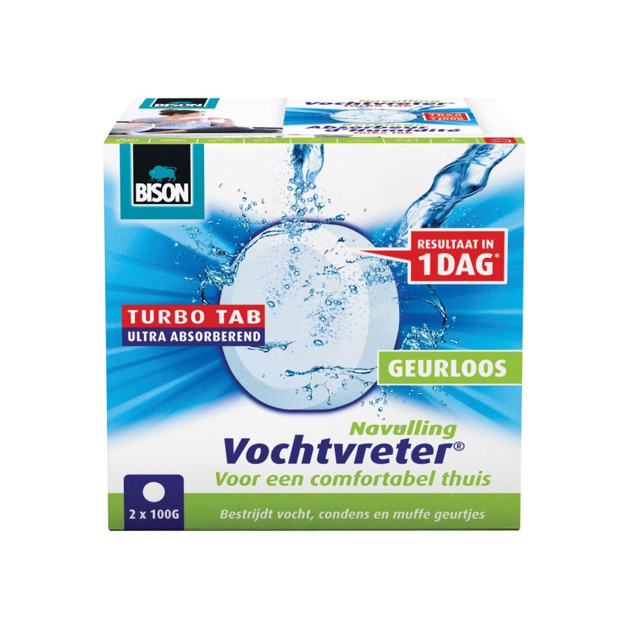 Bison vochtvreter turbo tab navulling geurloos 100gr Bison vochtvreter turbo tab navulling geurloos 100gr