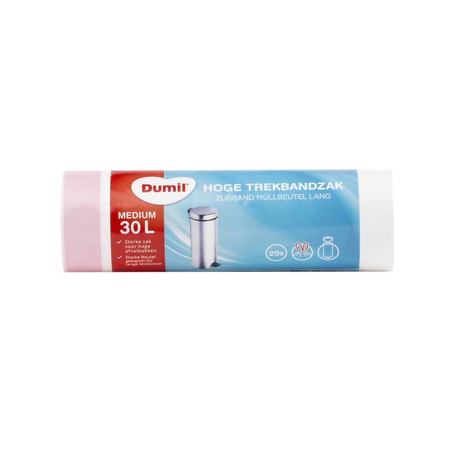 Dumil Afvalzakken Met Trekband Hoog 30 Liter 20 Stuks
