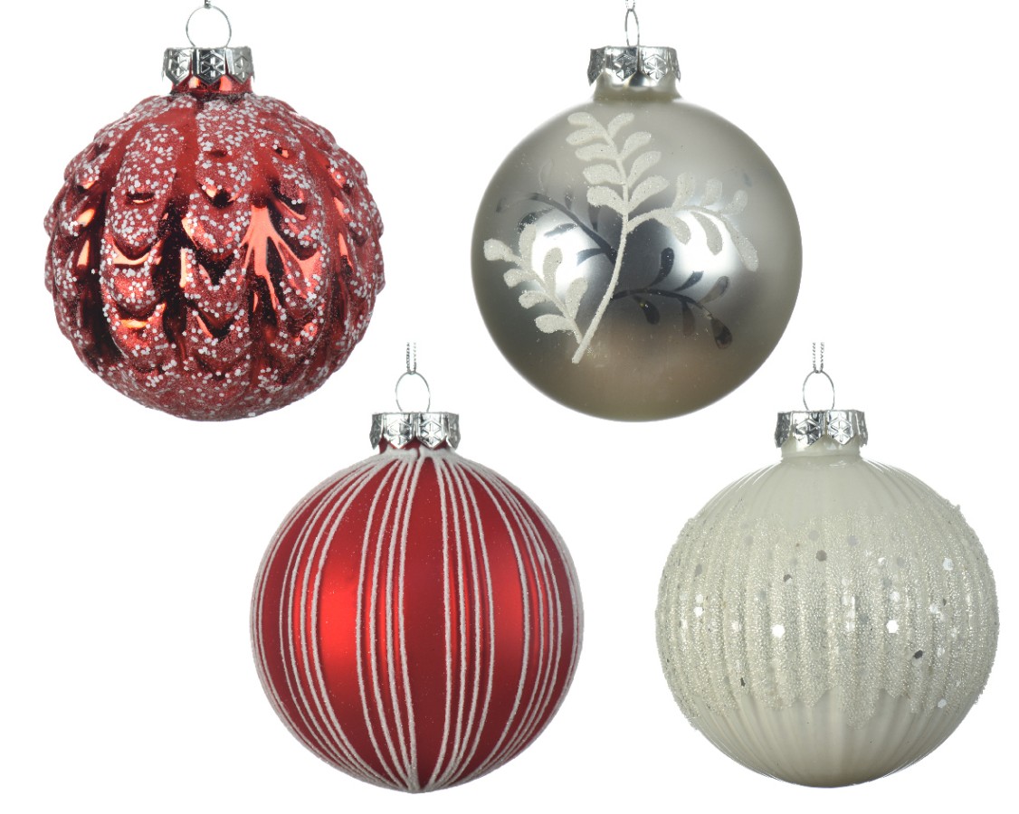 Decoris Kerstbal Glas Wit/Rood