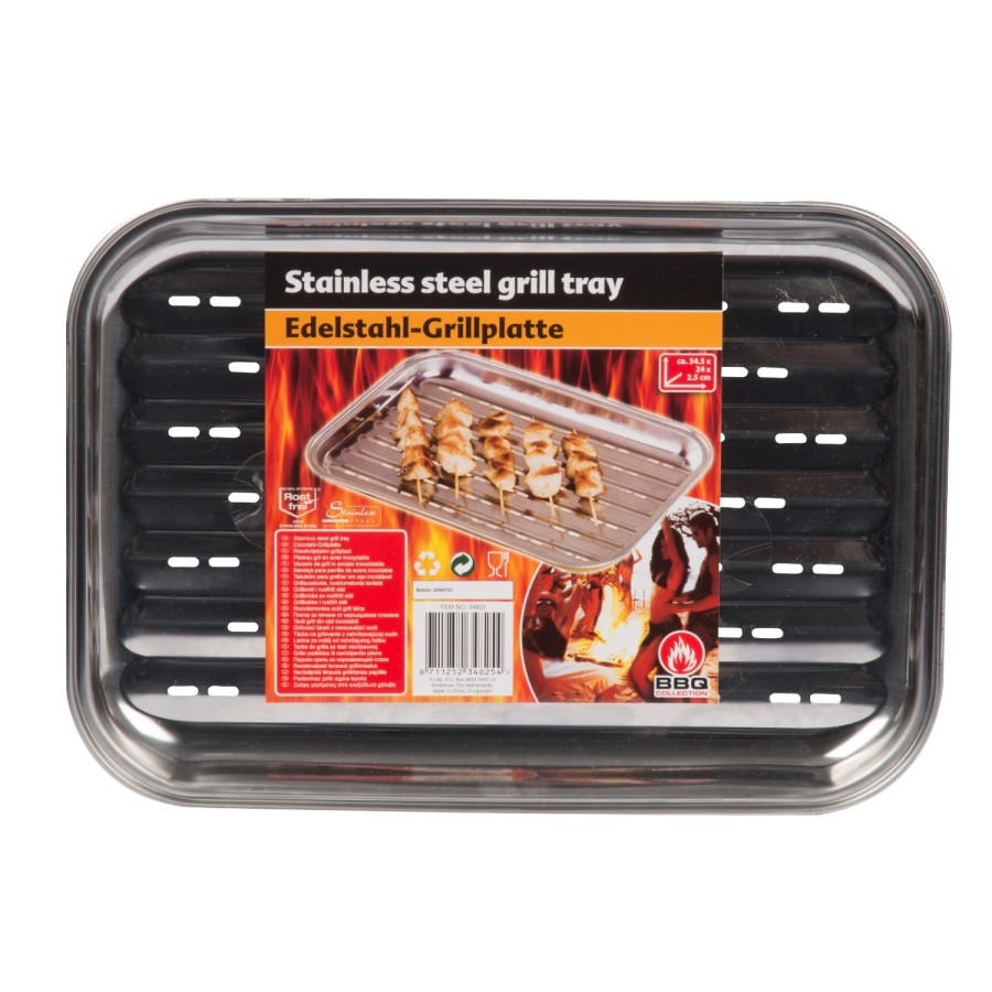 BBQ collection grillplaat rvs barbecue 34,5x24x2,5cm BBQ collection grillplaat rvs barbecue 34,5x24x2,5cm