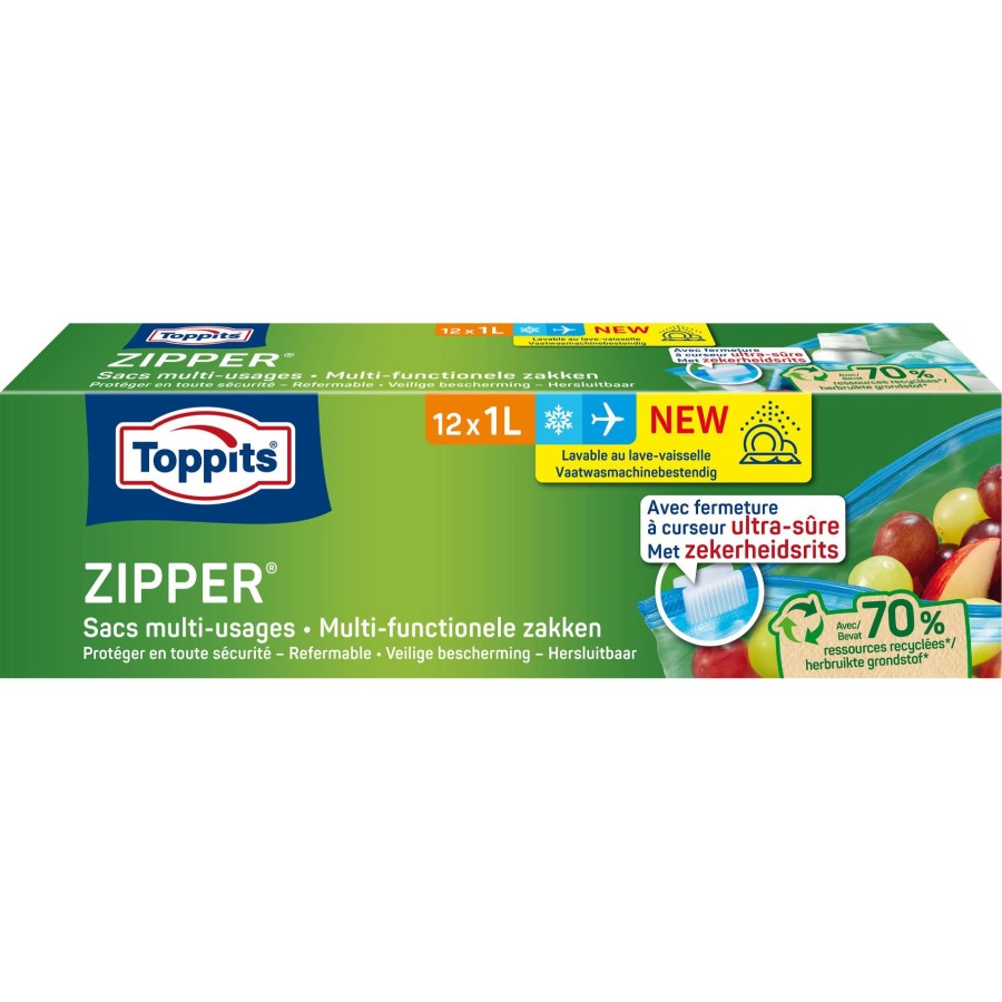 Toppits Zipper Multi-functionele Zakken 1 Liter 12 Stuks