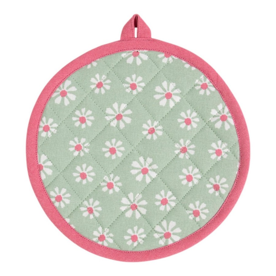 Daisy Flowers Pannenlap Onderzetter Rond Groen 20 Cm