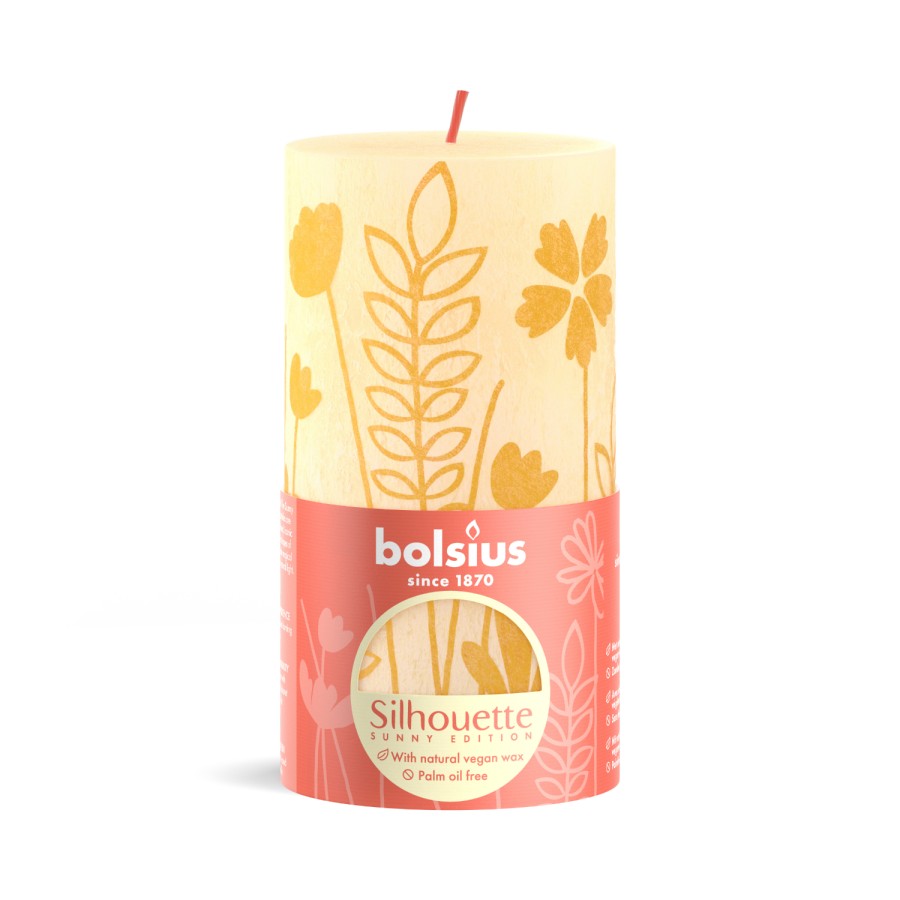 Bolsius Rustiek printed stompkaars 130 68 butter yellow Bolsius Rustiek printed stompkaars 130 68 butter yellow