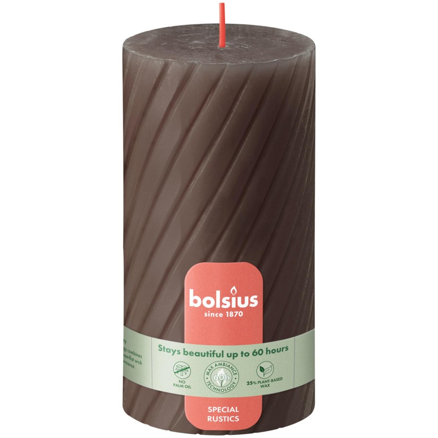 Bolsius Rustiek Twist Stompkaars 130/68 Rustic Taupe