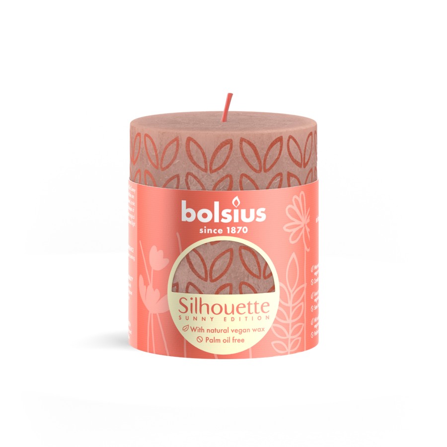 Bolsius Rustiek printed stompkaars 80 68 misty pink Bolsius Rustiek printed stompkaars 80 68 misty pink