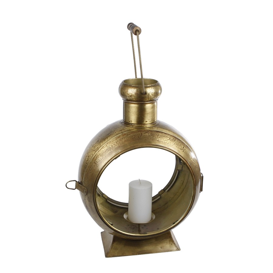 Lantaarn Berend Antiek Goud Glas/Metaal 33x23x46Cm Lantaarn Berend Antiek Goud Glas/Metaal 33x23x46Cm
