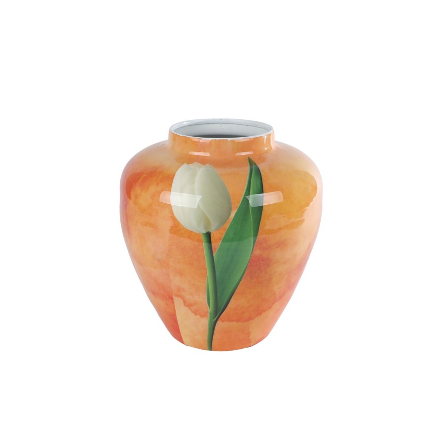 Vaas Tulp Oranje Metaal 20x20x22cm