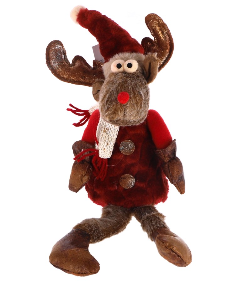 Hert Polyester Dangling Legs Rood Hoogte 26 Cm