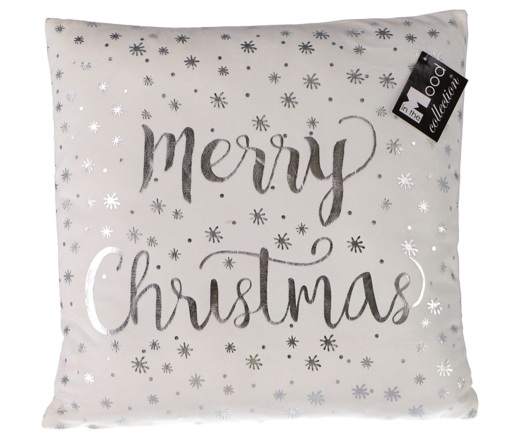 Kussen Merry Christmas wit - L40xB40xH10cm