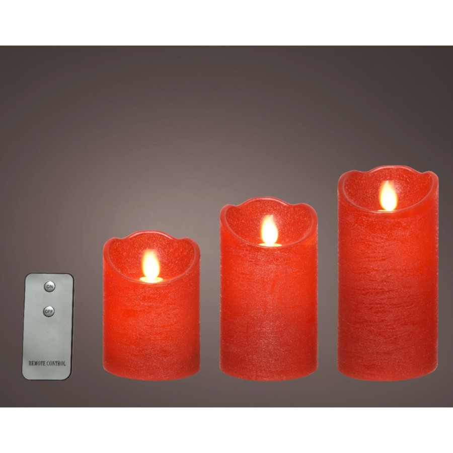 Led Waving Kaars Wax Wave Top Bo Binnen Mix Rood H.15cm 3 maten