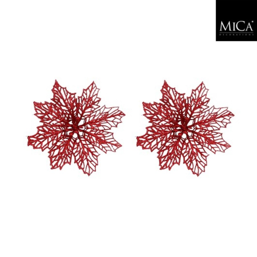 Clip Poinsettia Rood 2 Stuks - H3xd13,5cm