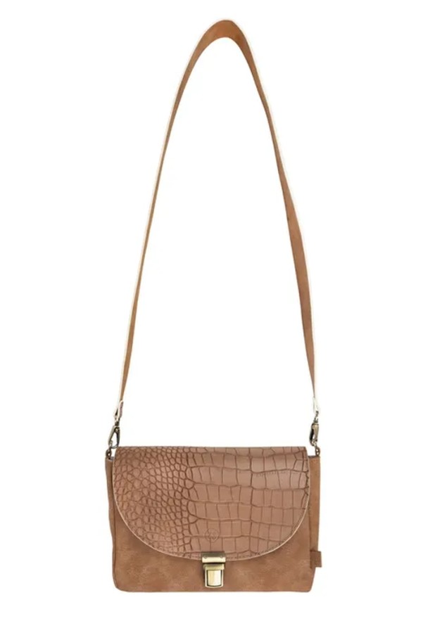 Zusss trendy schoudertasje gesp kroko camel Zusss trendy schoudertasje gesp kroko camel