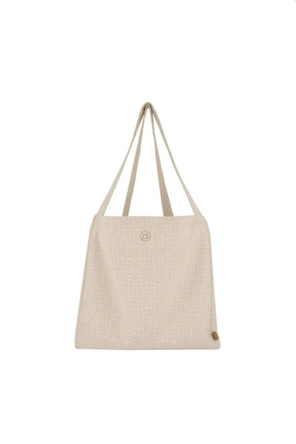 Zusss Katoenen Tas Met Logoprint Zand/Wit