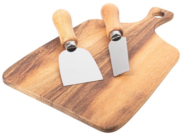 Gusta acacia serveerplank met 2 kaasmesjes Gusta acacia serveerplank met 2 kaasmesjes