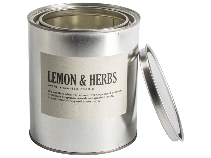Gusta geurkaars in blik 10,5x12cm lemon & herbs Gusta geurkaars in blik 10,5x12cm lemon & herbs