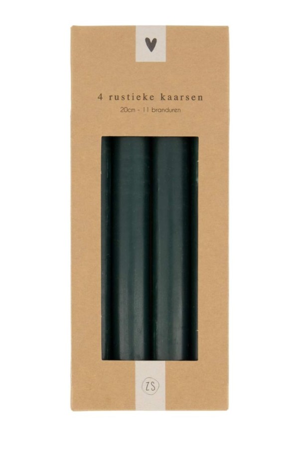 Zusss 4 Rustieke Kaarsen 20cm Diepgroen Zusss 4 Rustieke Kaarsen 20cm Diepgroen
