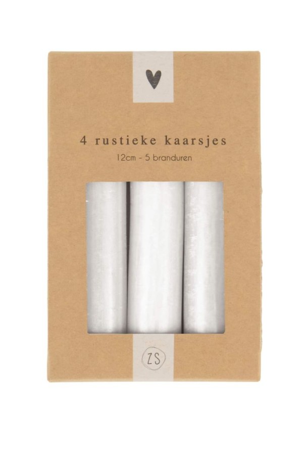 Zusss 4 Rustieke Kaarsjes 12Cm Wit Zusss 4 Rustieke Kaarsjes 12Cm Wit