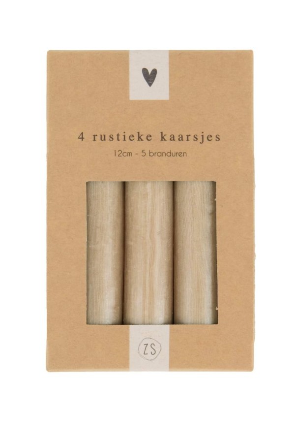 Zusss 4 Rustieke Kaarsjes 12cm Kaki Zusss 4 Rustieke Kaarsjes 12cm Kaki