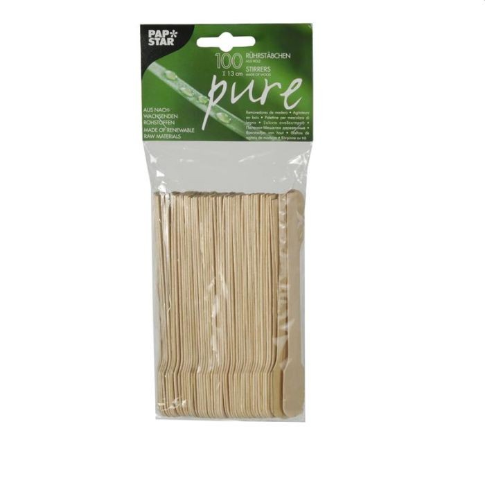 Roerstaafjes Hout Pure 13cm Pak/100