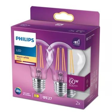 Philips 60w E27 2-pack