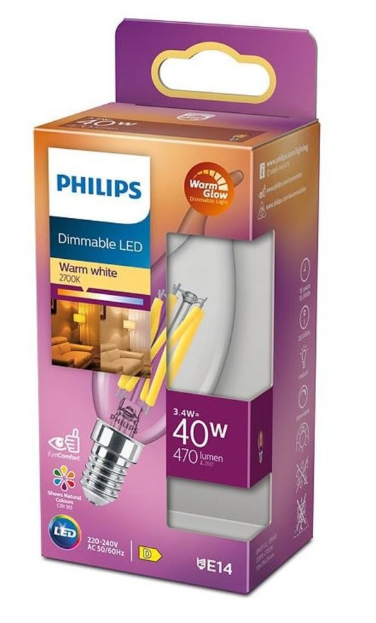 Philips led lamp E14 40W 470Lm kaars helder dimbaar