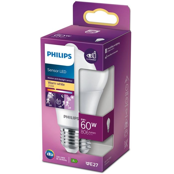 Philips led lamp E27 60W 806LM peer mat + sensor