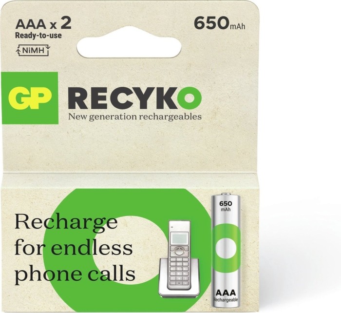 GP AA Batterij oplaadbaar NIMH 650 mah Recyko 1.2V 2 stuks