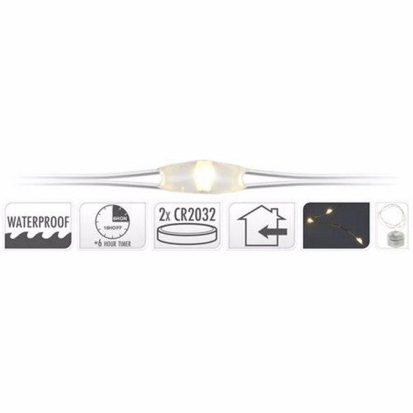 Kerstverlichting draad zilver 20 LED 2xCR2032