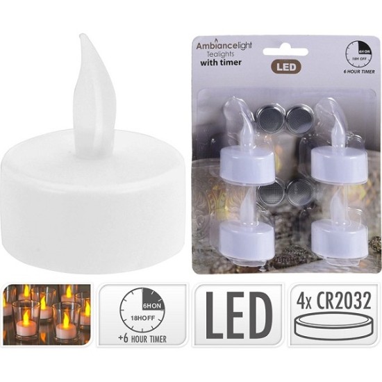 Theelicht LED 4 stuks met timer Theelicht LED 4 stuks met timer