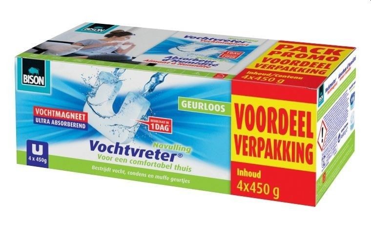 Bison vochtvreter magneet inhoud 4x 450 gram Bison vochtvreter magneet inhoud 4x 450 gram