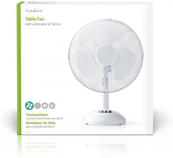 Nedis tafelventilator diameter 30cm 3 snelheden wit Nedis tafelventilator diameter 30cm 3 snelheden wit