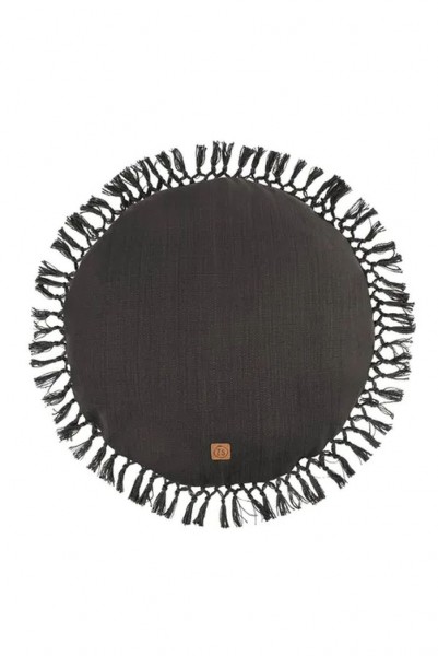 Zusss rond kussen met kwastjes grafiet-grijs 45cm Zusss rond kussen met kwastjes grafiet-grijs 45cm