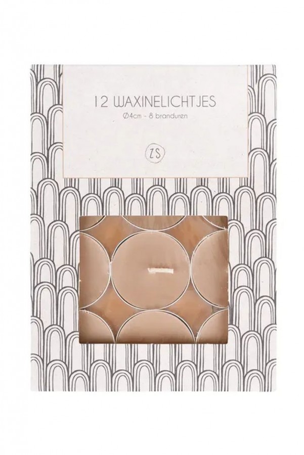 Zusss Set van 12 waxinelichtjes kaki Zusss Set van 12 waxinelichtjes kaki
