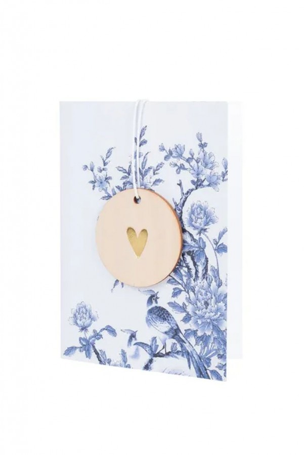 Zusss Wenskaart met houten tag hartje wit