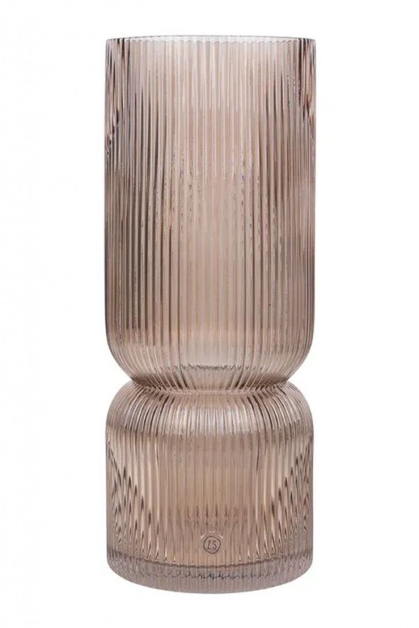 Zusss glazen vaas met ribbels taupe