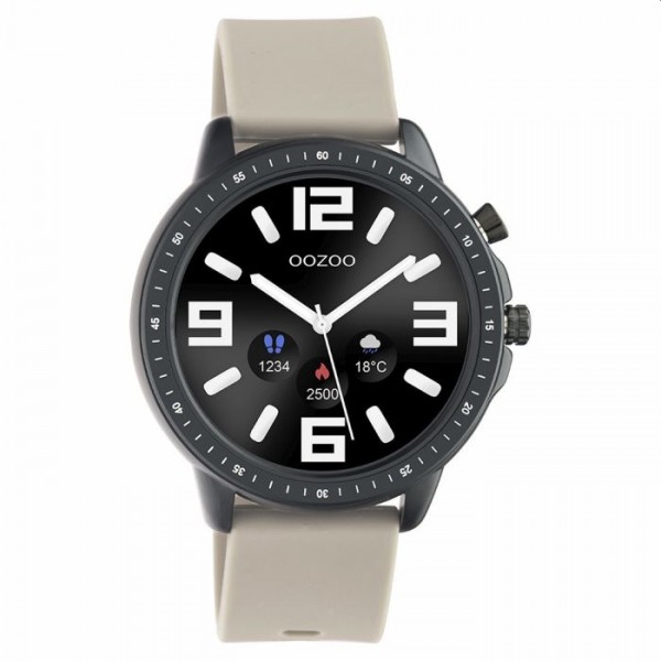 OOZOO Smartwatch - Zwarte horloge met taupe rubber band