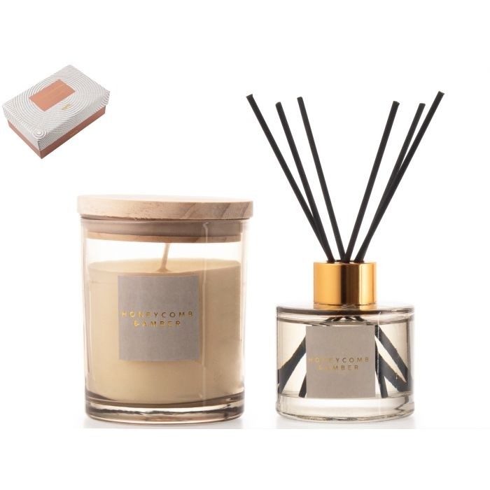 Gusta Giftset kaars/diffuser honey amber Gusta Giftset kaars/diffuser honey amber
