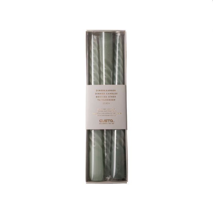 Gusta Swirl dinerkaarsen 25cm groen 3 stuks Gusta Swirl dinerkaarsen 25cm groen 3 stuks