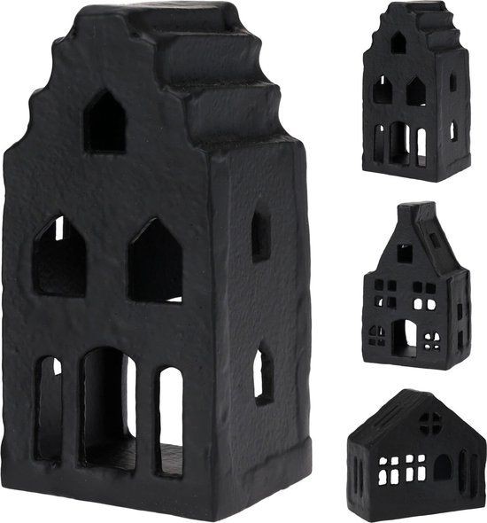 Huis Met Theelicht 7x6x12cm Zwart