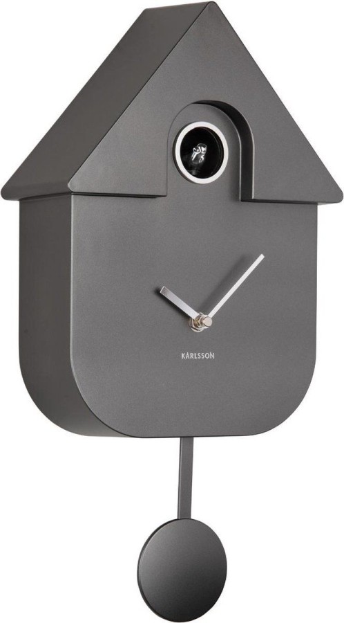 Wall Clock Modern Cuckoo Metallic Dark Grey
